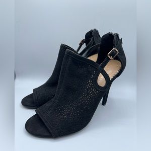 LC Lauren Conrad open toe cut-out black heels.